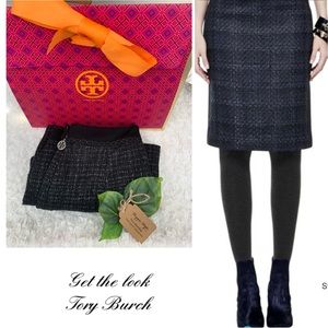 Tory Burch Tweed 100% Wool 100% Silk Pencil Skirt